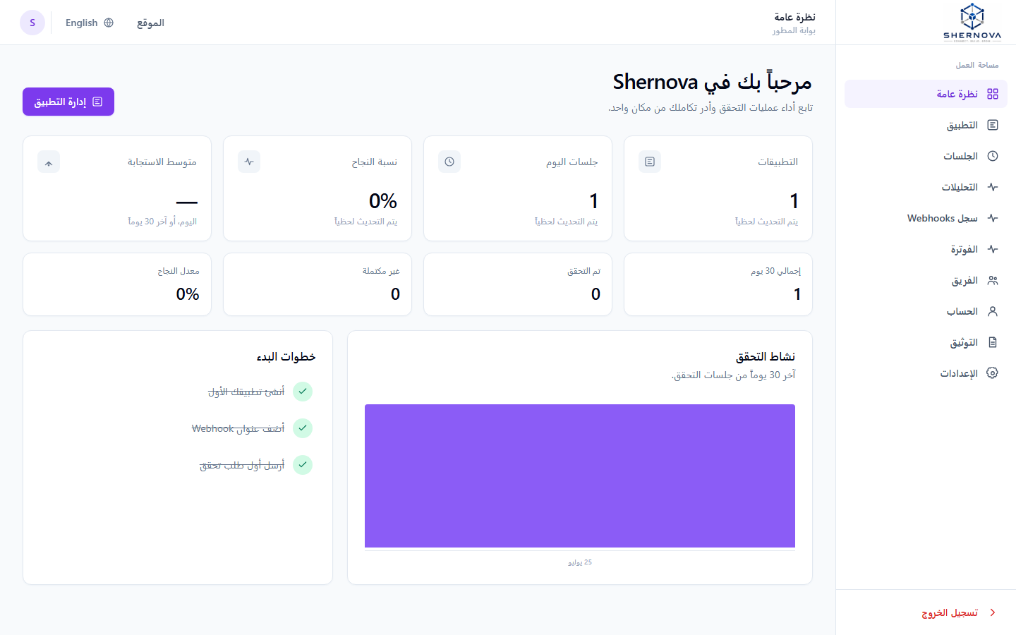 Developer dashboard overview with analytics